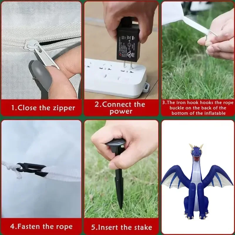 2.4 متر/8FT هالوين المطاطية اللعب الأزرق التنين زينة المدمج في مصباح ليد الدعامة نموذج للخارجية ساحة حديقة تزيين في العطلة #6