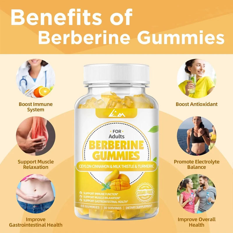 

Berberine gummies Super Berberine promotes immune and digestive health -99% purity small aspartic acid HCL 60 gummies