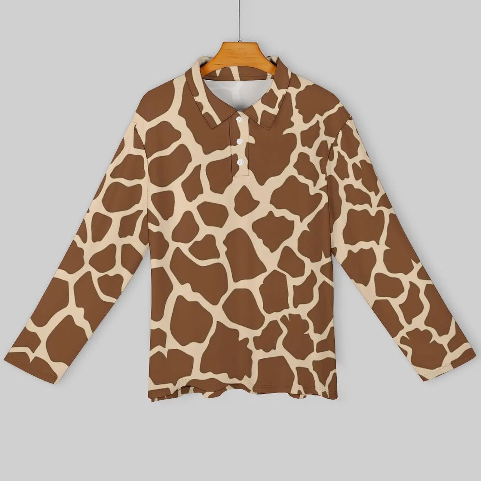 Giraffe Print Polo Shirts Daily Animal Skin Casual Shirt Long Sleeve Turn-Down Collar Novelty Printed Oversize T-Shirts