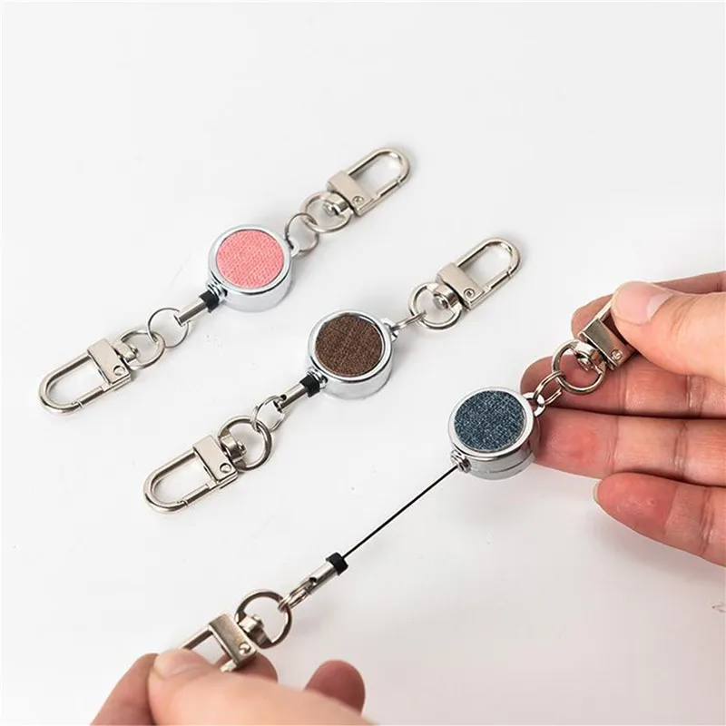 1Pcs Anti-theft Metal Easy-to-pull Buckle Rope Elastic Keychain Sporty Retractable Key Ring Anti Lost Ski Pass ID Card