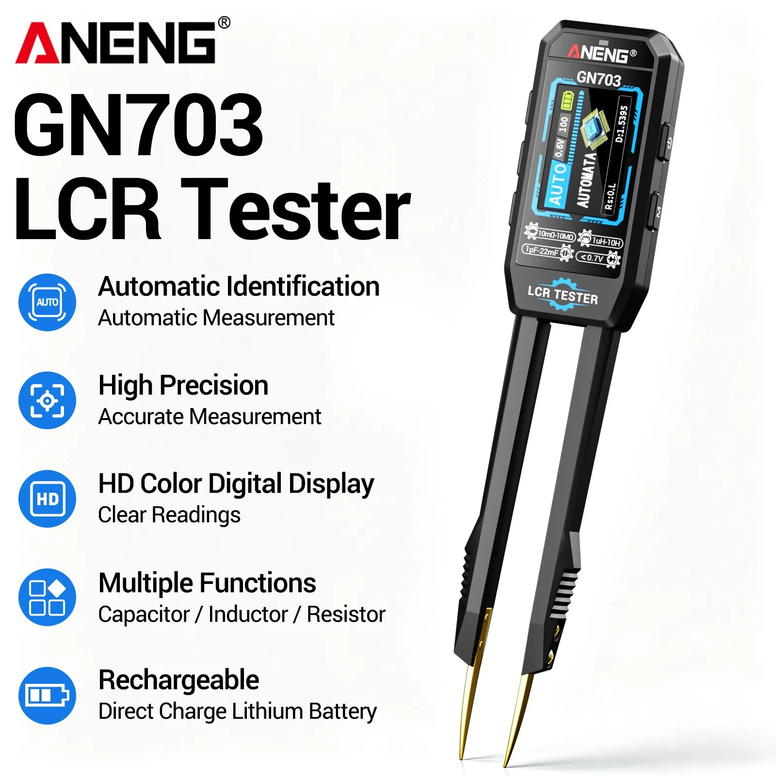 Portable ANENG GN703 Handheld LCR Meter Multi Frequency Diode Continuity Beep Rechargeable SMD Component Inspection Instrument