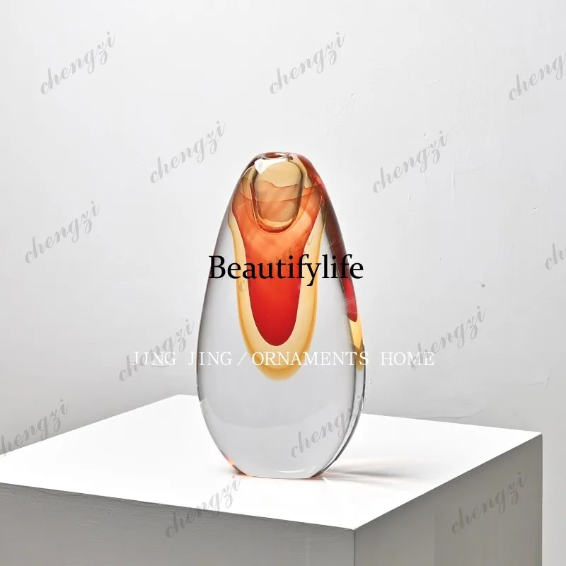 Light luxury simple red glazed small mouth vase ornament hotel front desk entrance vase