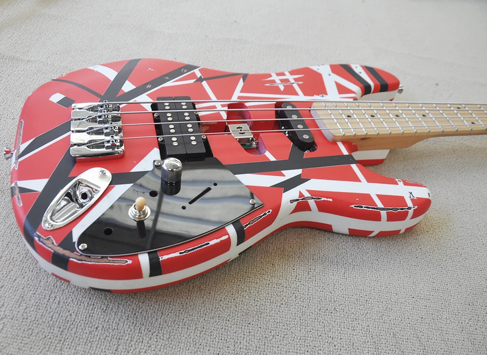 4 Strings Relic Red Electric Bass Guitar with Maple Fretboard,Customizable