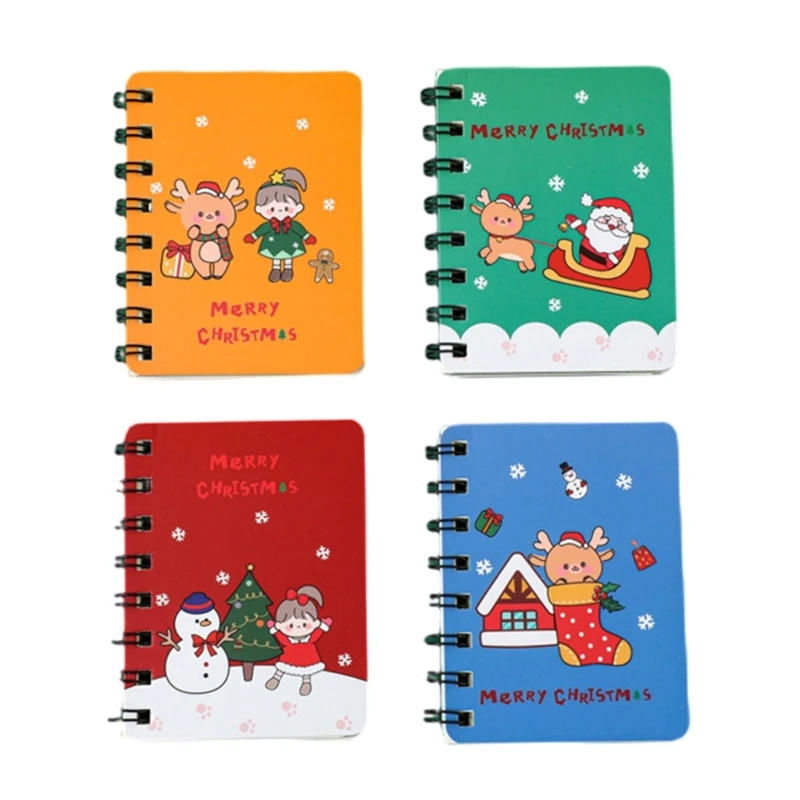 4 Pieces Small Christmas Notebook Twin-coil Binding Pocket Writing Pad for Kid Dropship