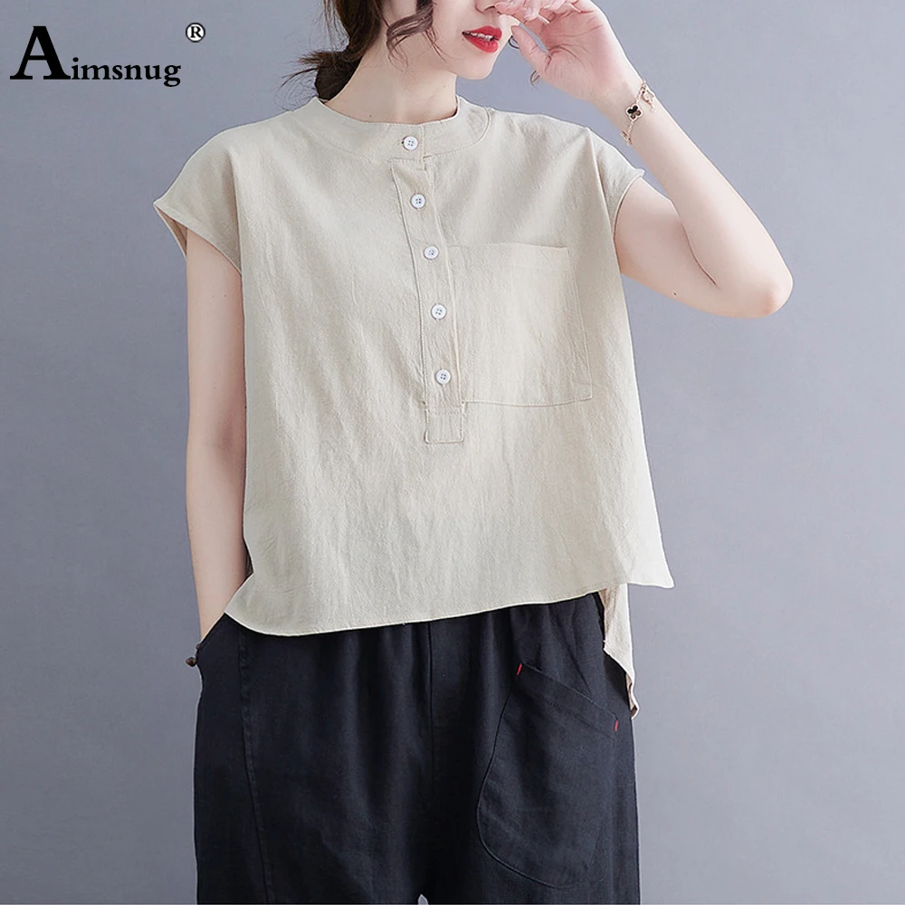 Women Latest Casual Shirts Sleeveless Khaki Blouse 2022 Summer Basic Tops Womens Elegant Linen Shirt blusas Femme Pullovers