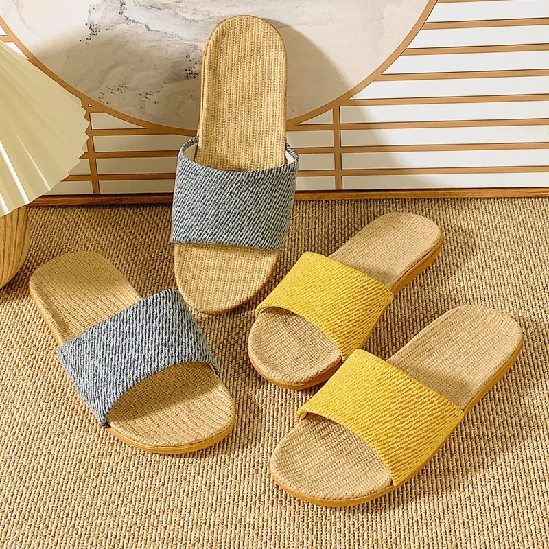 2024 Summer New Linen Slippers Couple Summer Thick Bottom Slippers Home Indoor Comfortable Non slip Slippers