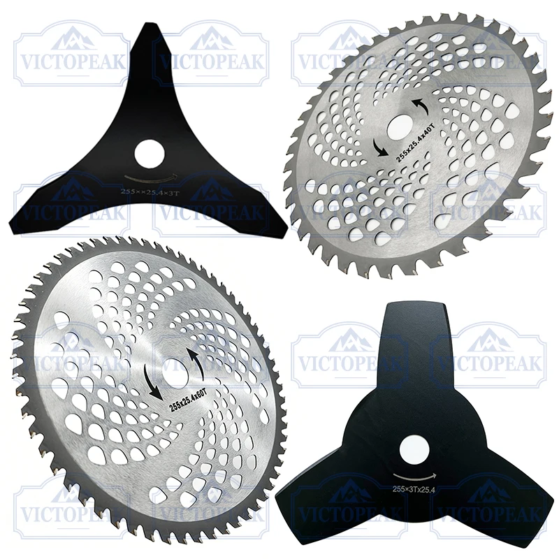 Brush Cutter Blade 3 Teeth Round/Pointed 255mm-40T/60T Quenched Blade Weed Cutter Replacement Part Garden Power Tool Accessories