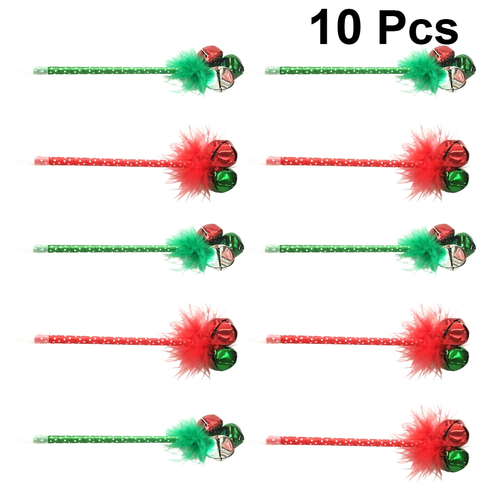 

10Pcs Fashion Jingle Bell Ballpoint Pen Christmas Holiday Festive Party Favors Gift Pens(Red and Green)