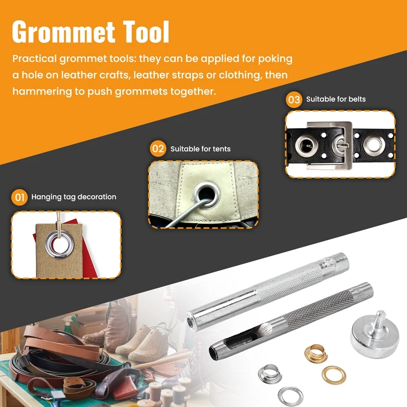 DCOS-100 Sets 1/4 Inch Grommet Kit Grommets Eyelets With 3 Pieces Install Tool Kit, 2 Colors