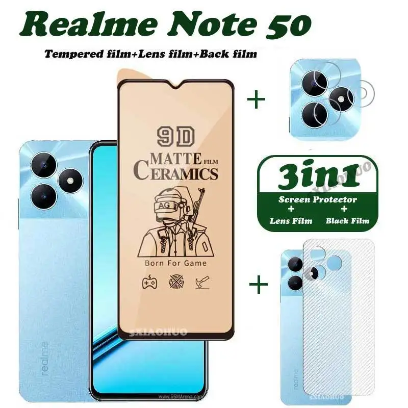 3 in1 for Realme Note 50 Anti-Spy Privacy Tempered Glass Soft Film for Realme Note 50 Screen Protective+lens Film+back Film