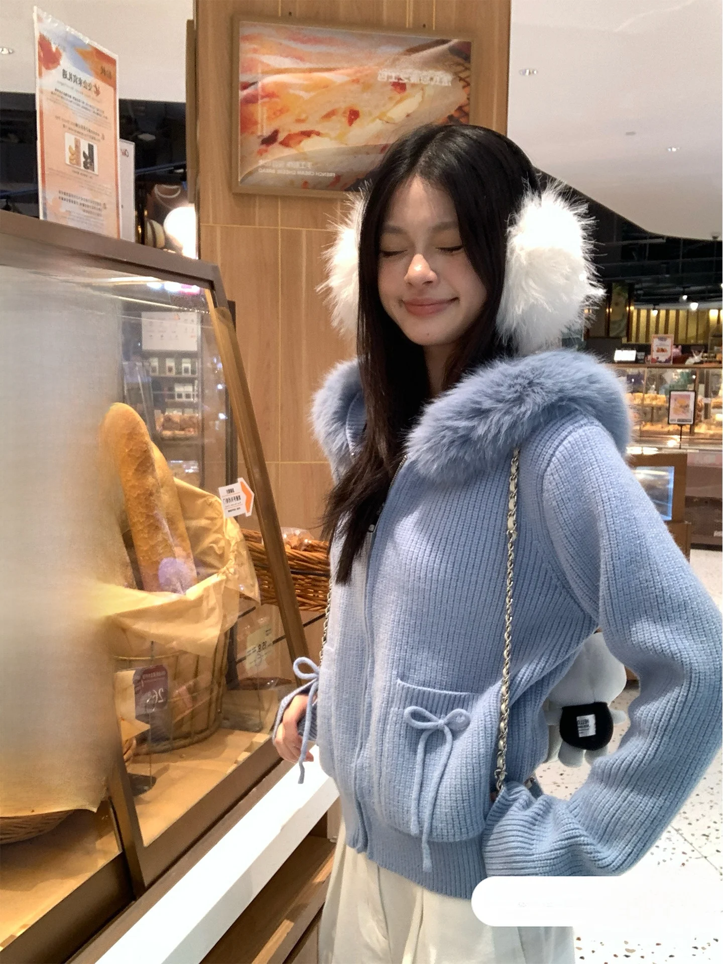 

Liu Tao синий вязаный открытый кардиган женский свободный крой длинный свитер с капюшоном пальто Sli утягивающий топ для поездок на работу