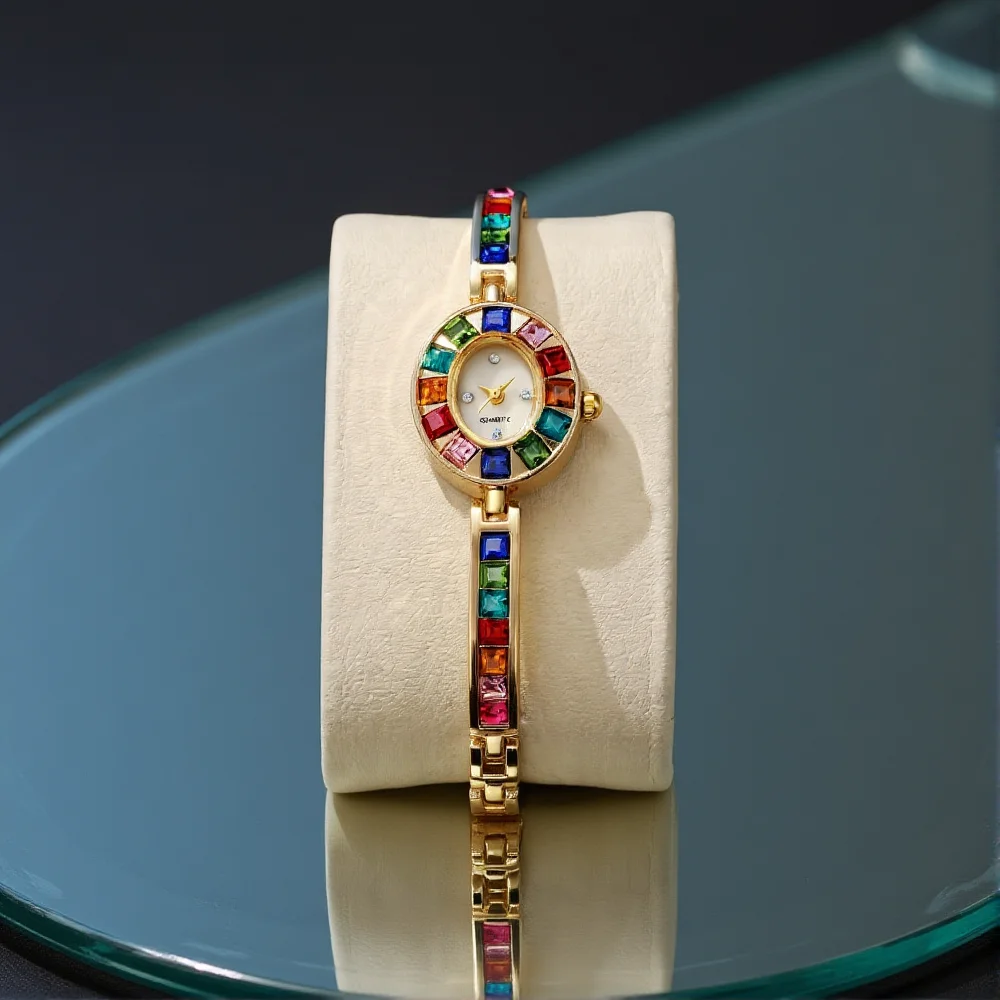 

Женские винтажные кварцевые часы, модные роскошные красочные бриллиантовые часы с циферблатом, компактные часы-браслет, женские наручные часы, подарок