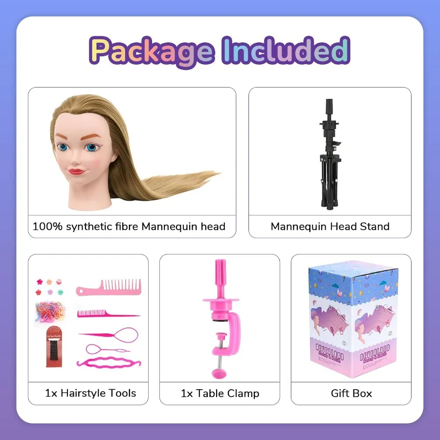 رأس مانيكين للتجميل مقاس 20 بوصة مع حامل ثلاثي القوائم للشعر وتدريبات تصفيف الشعر وممارسة التضفير التعليمية المثالية T