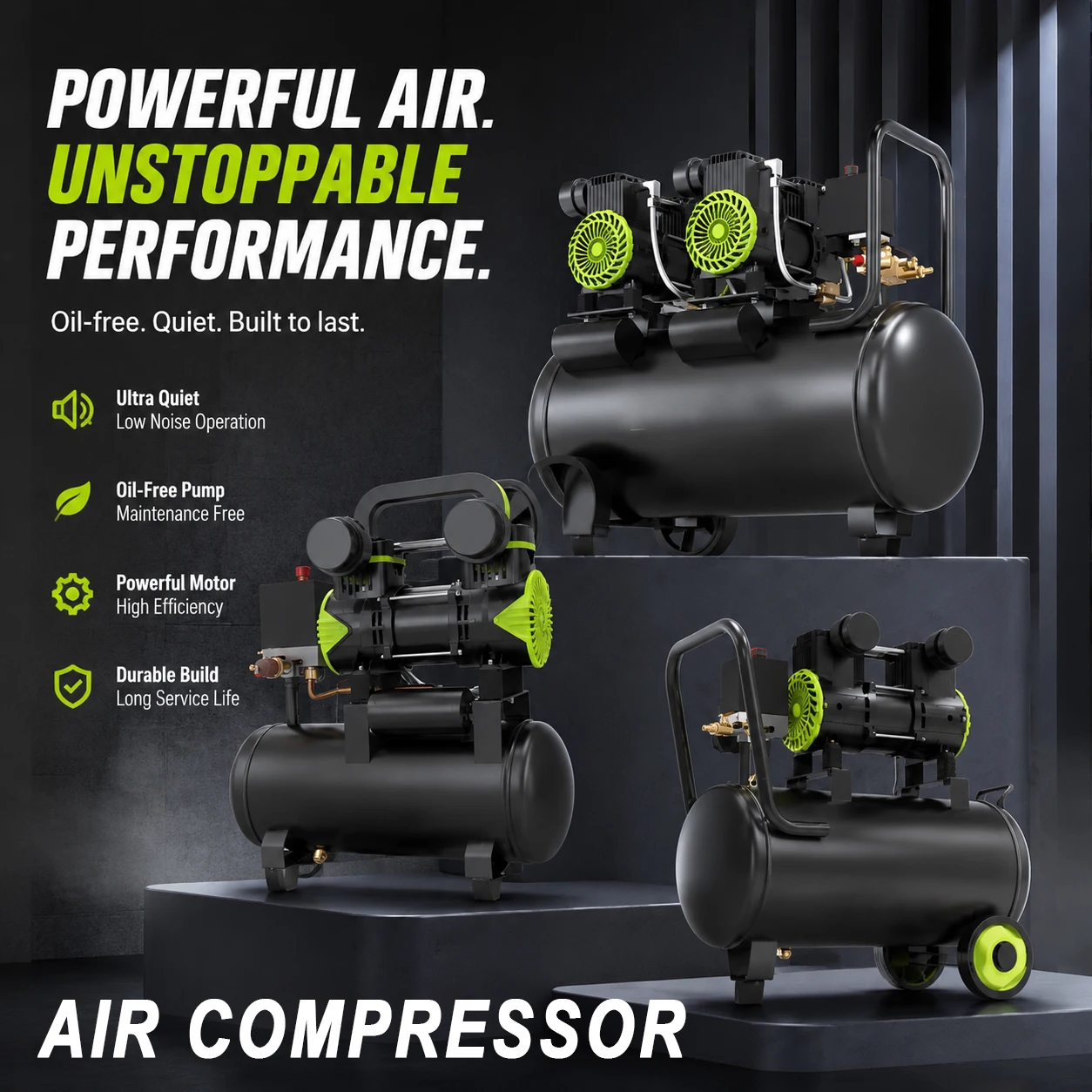 220V Silent Air Compressor 1100W 1500W 2200W Oil-free Portable Air Pump for Repair Tire Inflation Compressor Household Tools