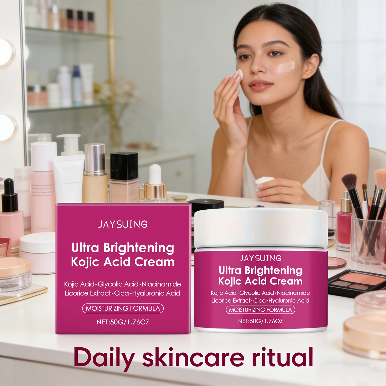 Kojic Acid Facial Cream Brightening Fast Lightens Melanin Remove Dull Pigment Strengthen Skin Barrier Moisturizes Face Cream 50g