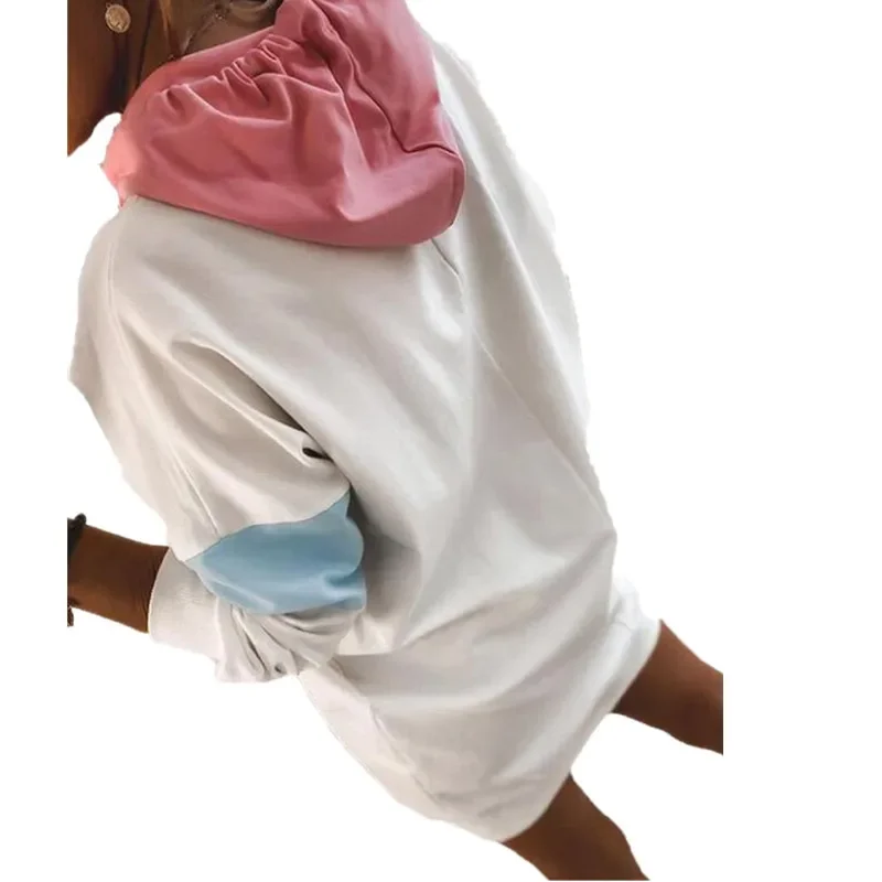 Women Patchwork Color Match Loose Fashion Sweatshirt T-shirts Jumpers Long Sleeve Hooded Tops Pullover Female Casual Hoodies New