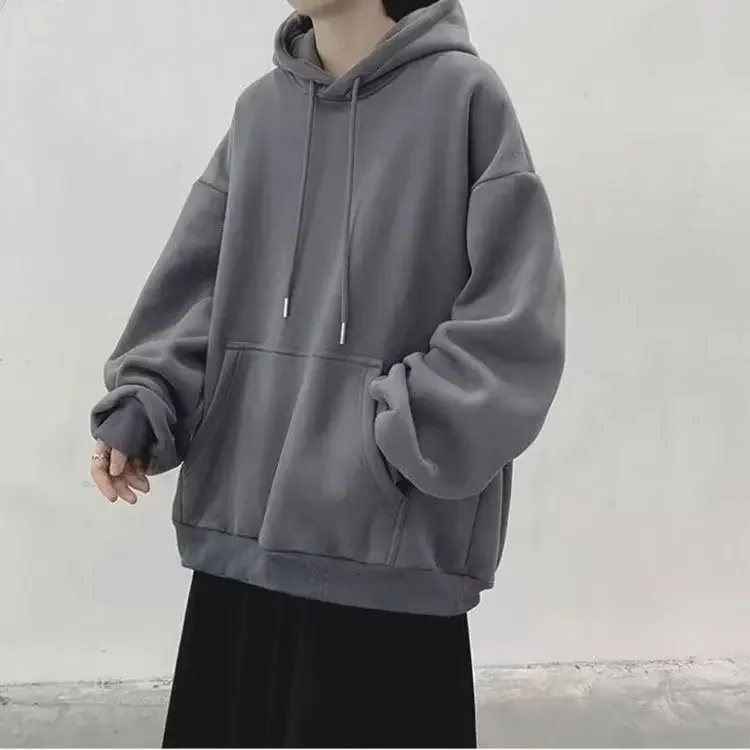 Fleece Hoodie Men Casual Pocket Long Sleeve Oversized Pullover Tops Harajuku Street Thicken Solid Sweatshirt Sports Pullover 5xl