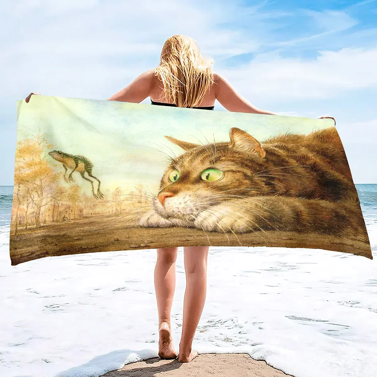 Cat Beach Towel,Microfiber Sand Free Quick Dry Compact Cat Towel Beach Blanket,Lightweight Pool Towel for The Swimming Sports