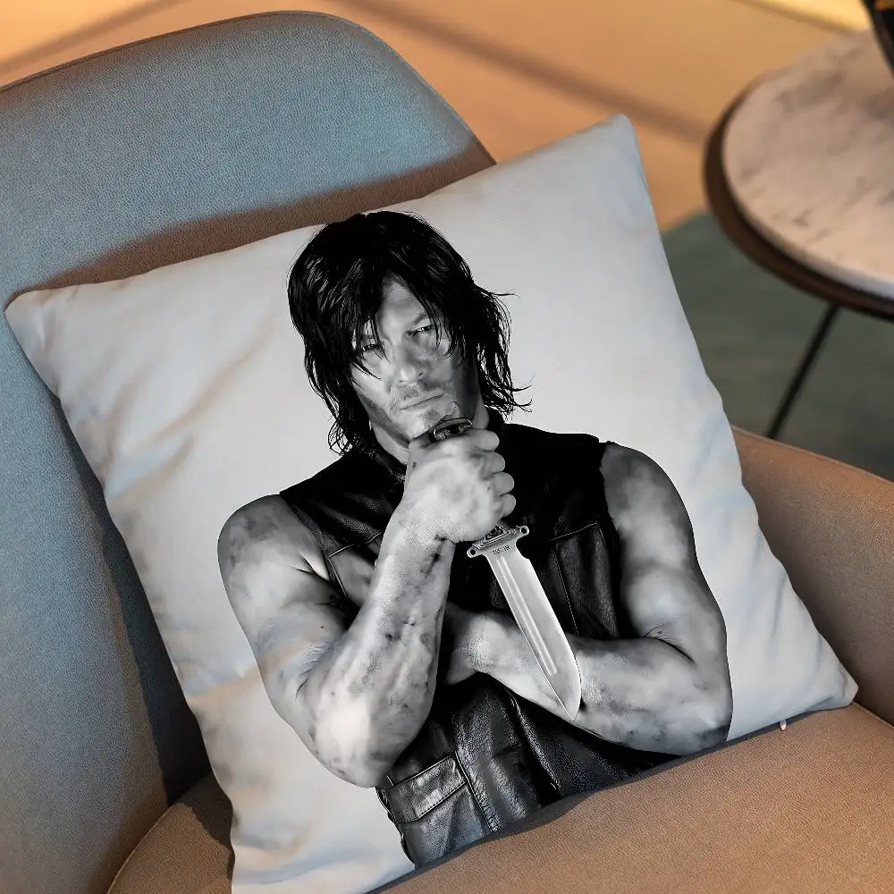 Leather jacket crossbow Daryl Dixon TWD day gift Pillow Case Living Room Sofa Cushion Cover Suitable For Home Bedroom Room