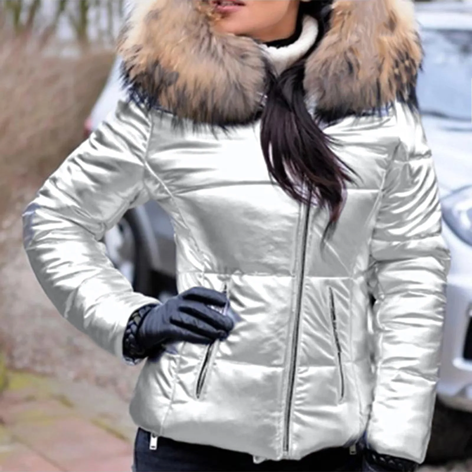 Winter Coat Women Solid Short Down Jacket Thick Warm Oversized Outerwear Faux Fur Hoodie Parkas Women Clothes Black Jacket 2023