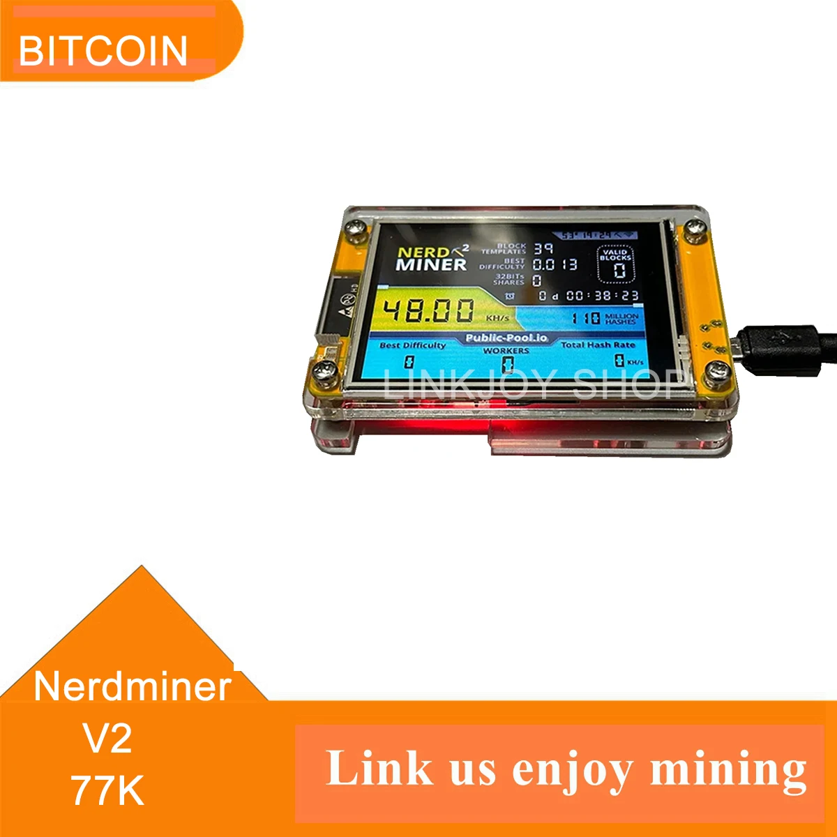 NerdMiner V2 2.8 Inch Display BTC Solo Lottery Nerd Miner 56KH/S Crypto Bitcoin Miner Solo Mining