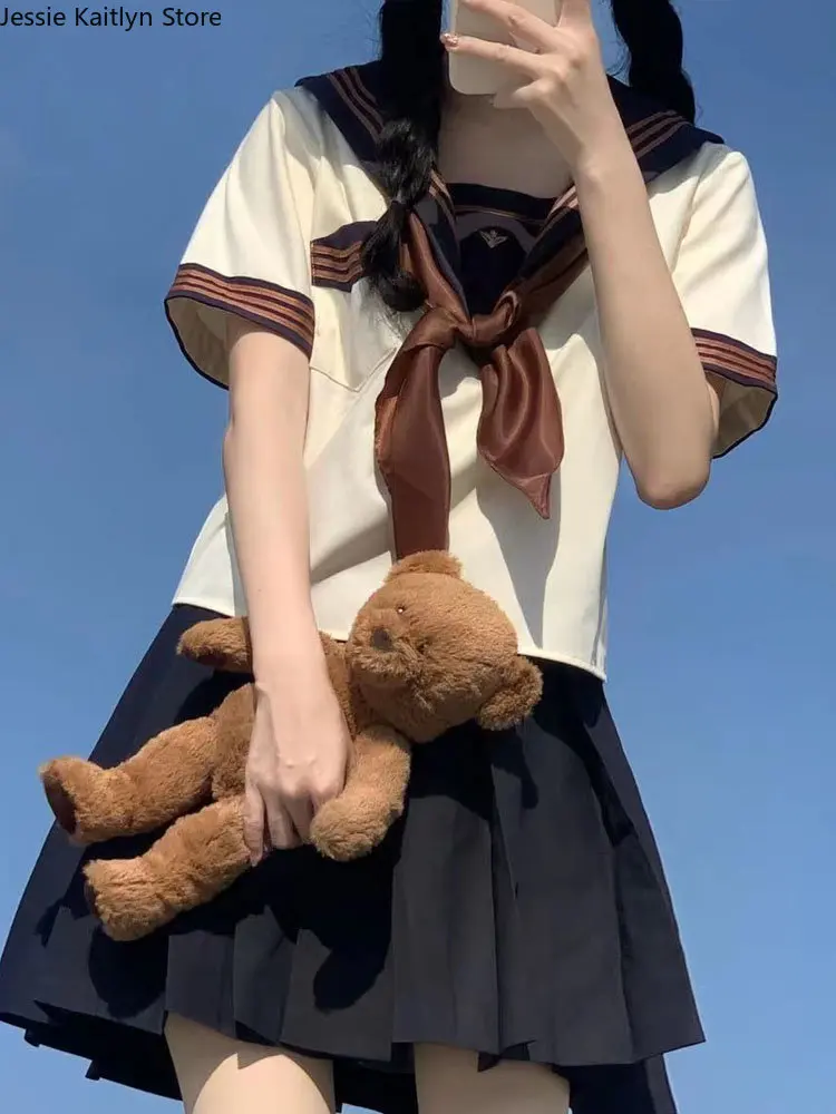 Uniforme scolaire japonais de mode JK pour filles, tenue d'été à manches courtes Kawaii de marin à cravate, ensembles de costumes de jupe plissée de Cosplay