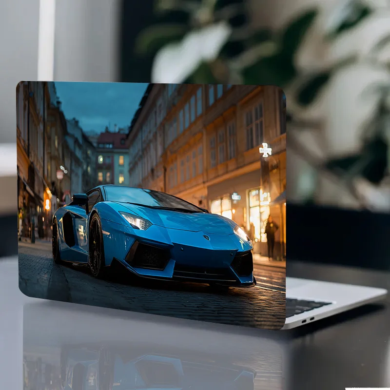 2-Pack, Blue Supercar Street Pattern PVC Laptop Case Sticker, Scratch Resistant DIY Art Case,Suitable for HP Dell, Lenovo, Apple