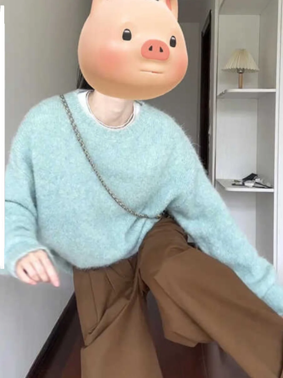 

Корейский мягкий длинный вязаный свитер для женщин, весна-осень, свободный, повседневный, стройнящий, с круглым вырезом, пуловер, милый, стильный