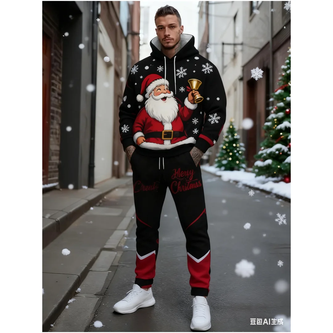

Christmas Men's hooded suit 3D Printing Santa Claus Man Woman Hoodies Pants 2pcs Sets Casual Oversized Christmas party costumes