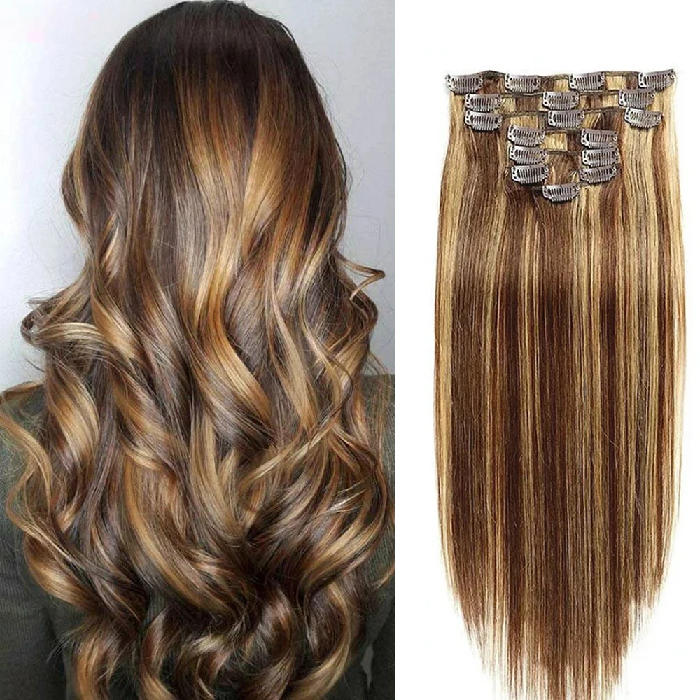 

Наращивание волос на клипсах для женщин, настоящие человеческие волосы 4/27 Highlight Mix Blonde Remy Наращивание человеческих волос Человеческие волосы 16-24 дюйма Str