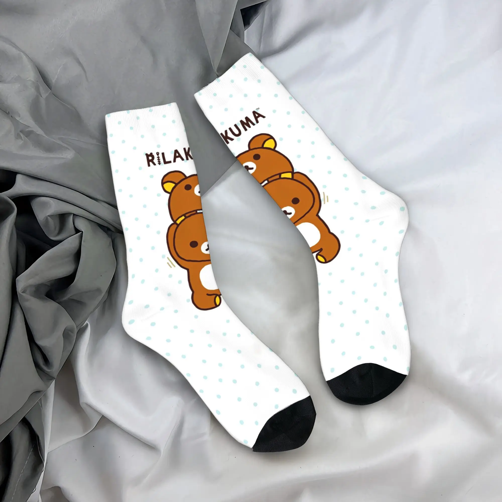 

Носки Rilakkuma для мужчин и женщин, полиэстеровые носки с милым медведем и героями мультфильмов, хип-хоп, весна, лето, осень, зима, средние чулки-трубы, подарок