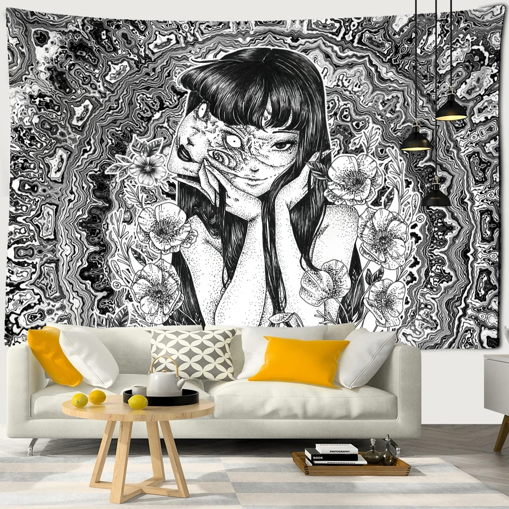 نسيج أنيمي ياباني معلق على الحائط ، رسم كرتون غامض ، فن كاواي ، ديكور منزلي للغرف