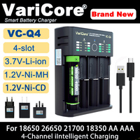 4-slot Intelligent Battery Charger Portable for 3.7V Lithium 18650 26650 21700 18500 18350 1.2v Ni-MH AA AAA