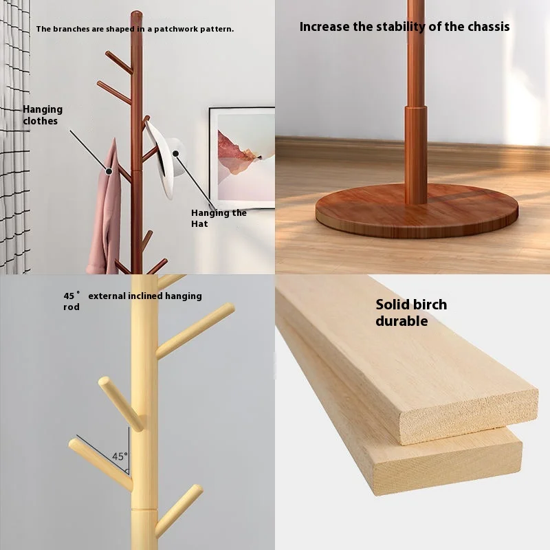 Triangles Clothes Rack Stand Tree Branch Shape Multi Hook Mobile And Convenient Coat Rack For Home Living Room Clothing Storage