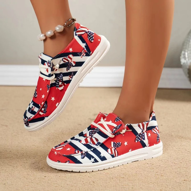 2025 ربيع الخريف جديد مطبوعة حذاء مسطح مريح جولة تو المألوف عارضة خفيفة الوزن شقة النساء أحذية أطفال