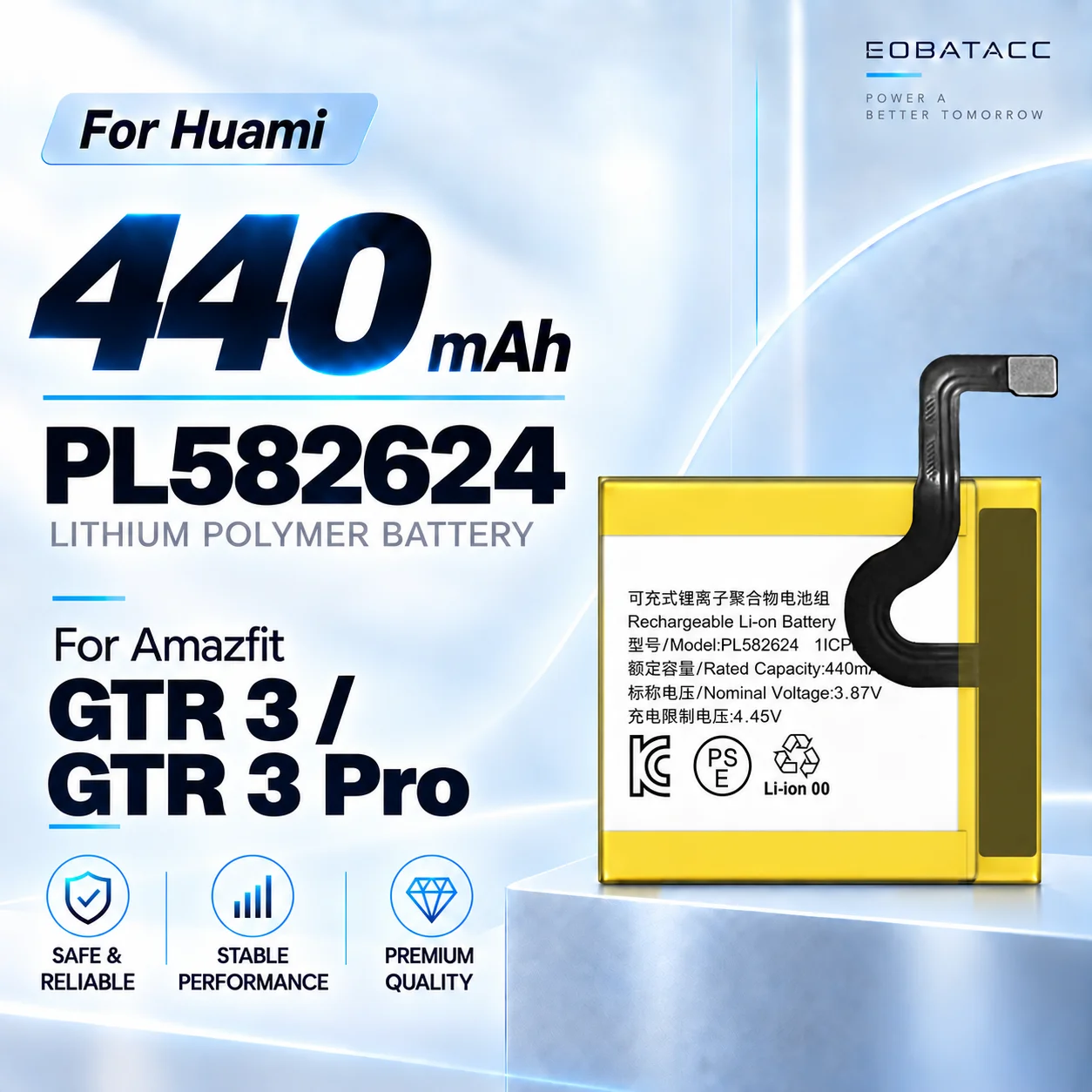 New PL582624 440mAh Replacement Battery For Huami Amazfit GTR 3/GTR 3 Pro Smartwatch Long-lasting +Free Tools
