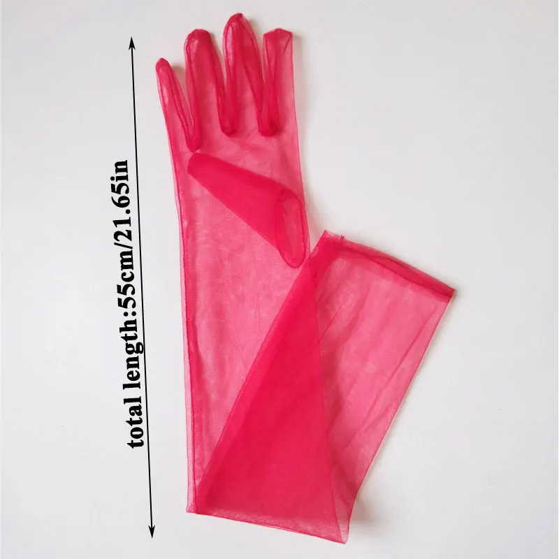 Guantes largos de tul transparente para decoración de vestido de novia, guantes largos, guantes ultrafinos transparentes, mitones de dedo completo,