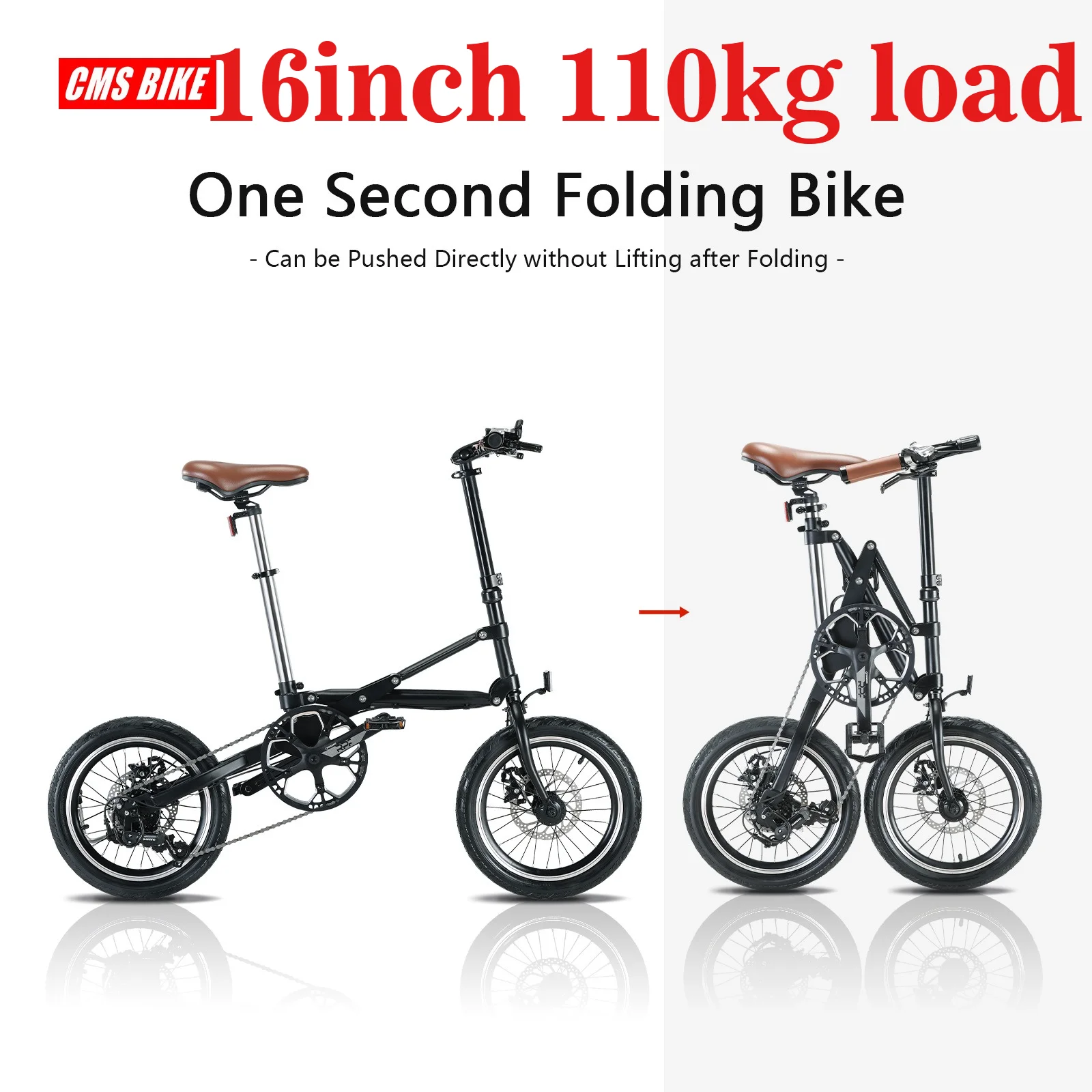 

Folding variable speed disc brake bicycle 16 inch ultra-light portable big size adult men's and women's pedal bicycle