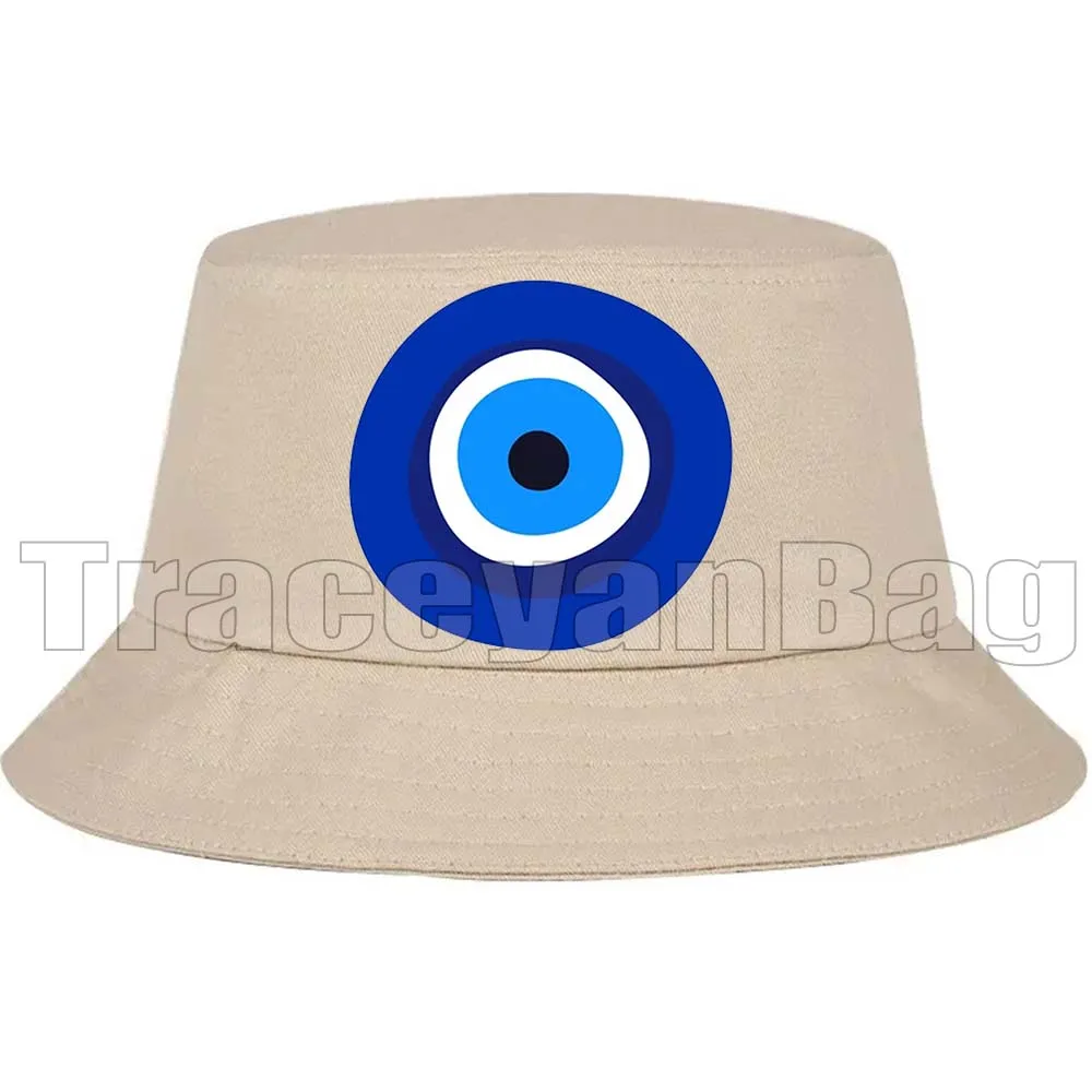 

Blue Evil Eye Charm Circles Greek Graffiti Turkish Masallah Nazar Khaki Bucket Hat Fishermen Cap Outdoor Casual Sunscreen Hat