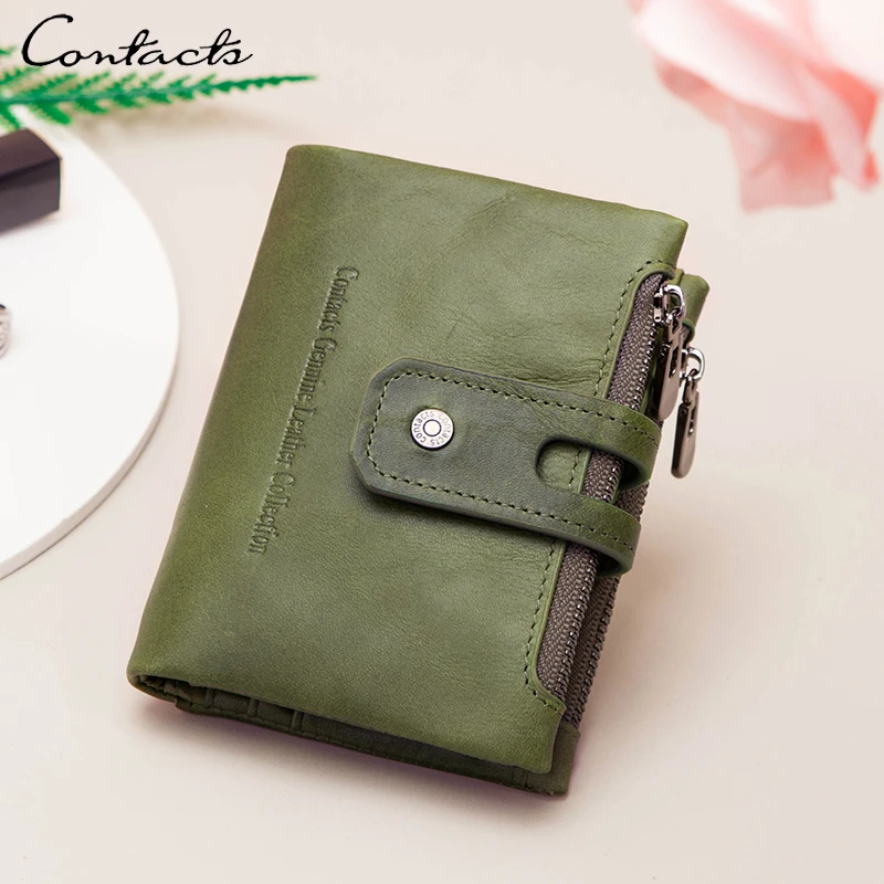 Portfel damski CONTACT'S z prawdziwej skóry, vintage, składany, modny, portmonetka damska, etui na karty, portmonetka na monety, klips na pieniądze, portfele męskie