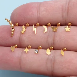 1pc Threadless Lip Rings Labret Monroe Studs Push-in Stainless Steel Helix Conch Cartilage Tragus EarringsPiercing Jewelry 20G