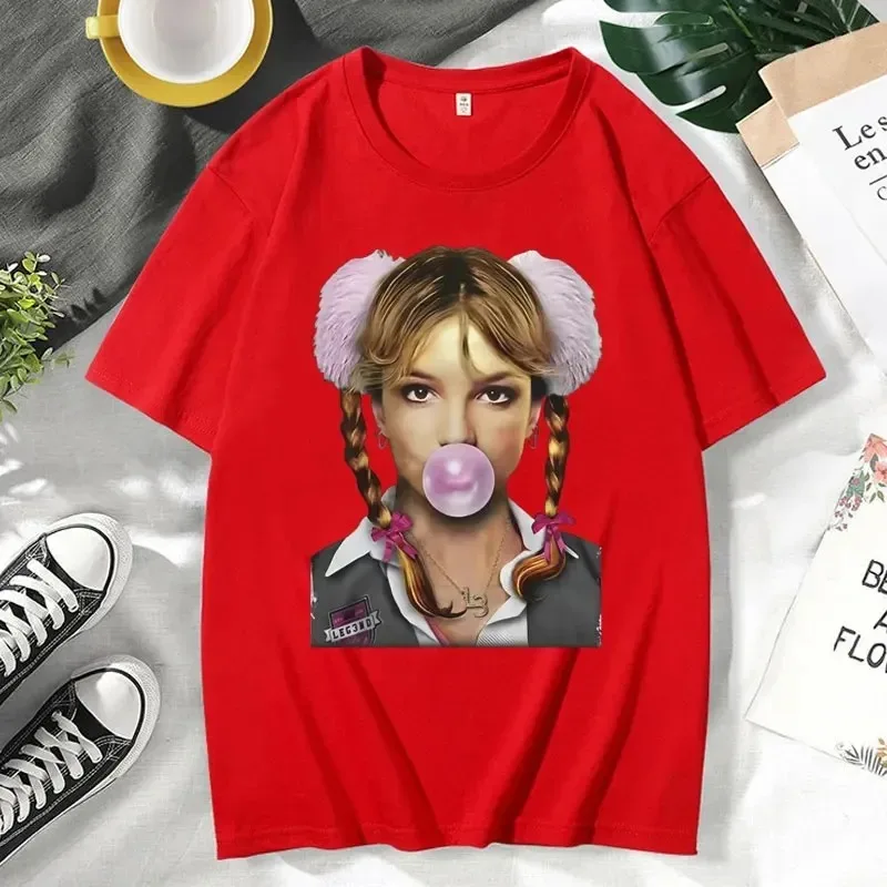 Britney Spears guma balonowa portret T Shirt mężczyźni w stylu Vintage Gothic Harajuku koszulka z krótkim rękawem Casual 100% bawełniane t-shirty