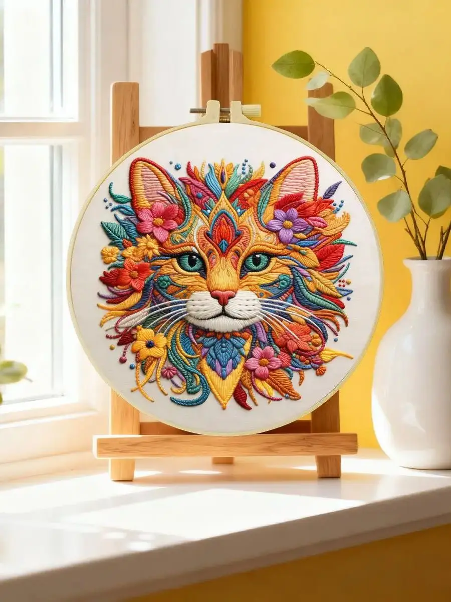 1 Stück 20X20CM/15X15CM 7,87/6,3 Zoll Tier - Katze Stickerei Starter-Kit DIY-Kit DIY-Stickerei-Set Handarbeiten Nähkunst – Detail 6