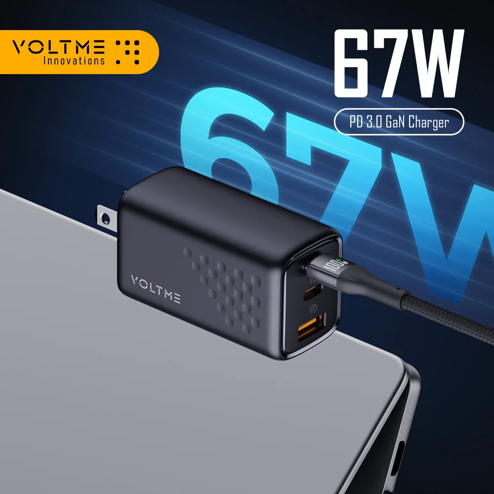 VOLTME 67W GaN Charger Quick Charge 4.0 PD3.0 Fast Charging Type C Charger for Macook iPhone 15 14 13 Pro Max Samsung S23 Xiaomi