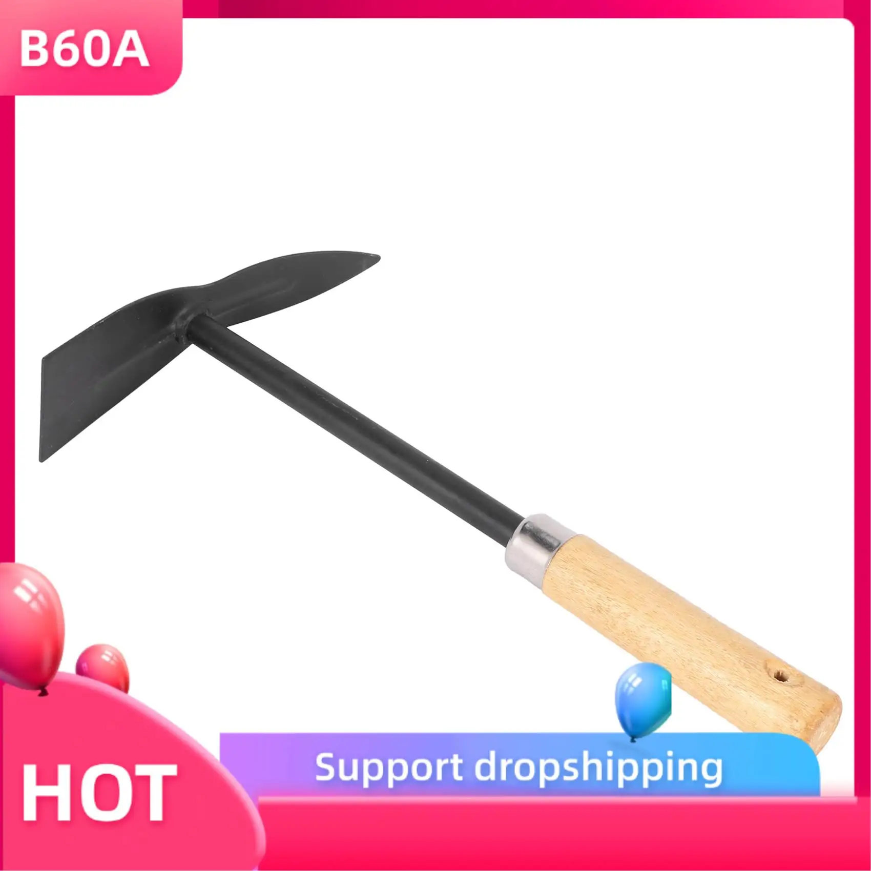 

B60A Wooden Handle Metal Hand Garden Tool Digging Hoe,Black