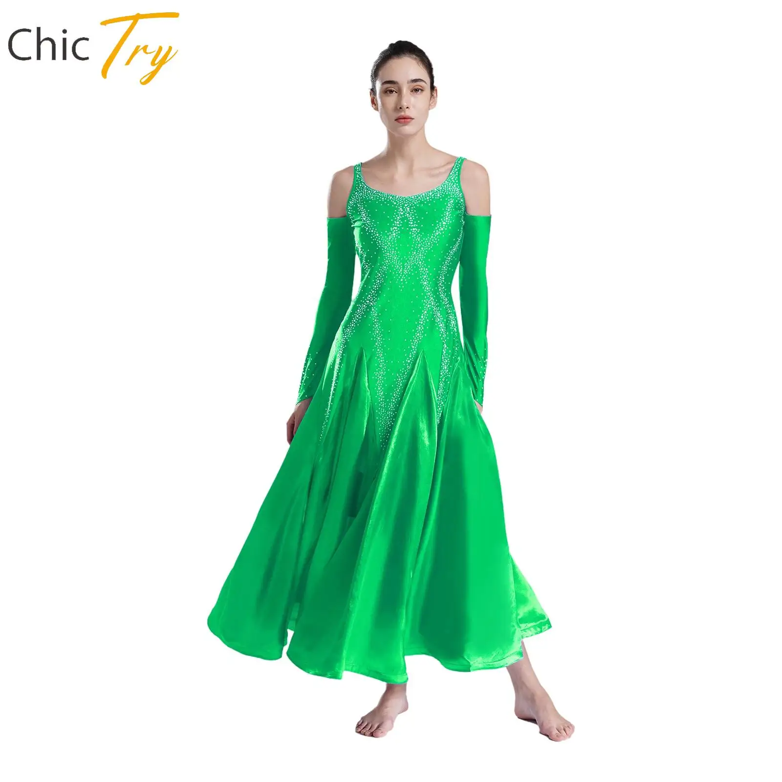 

Womens Ballroom Dance Costume Backless Cold Shoulder Dress Dancewear for Waltz Lyrical Modern Dancing Stage Performance Costume