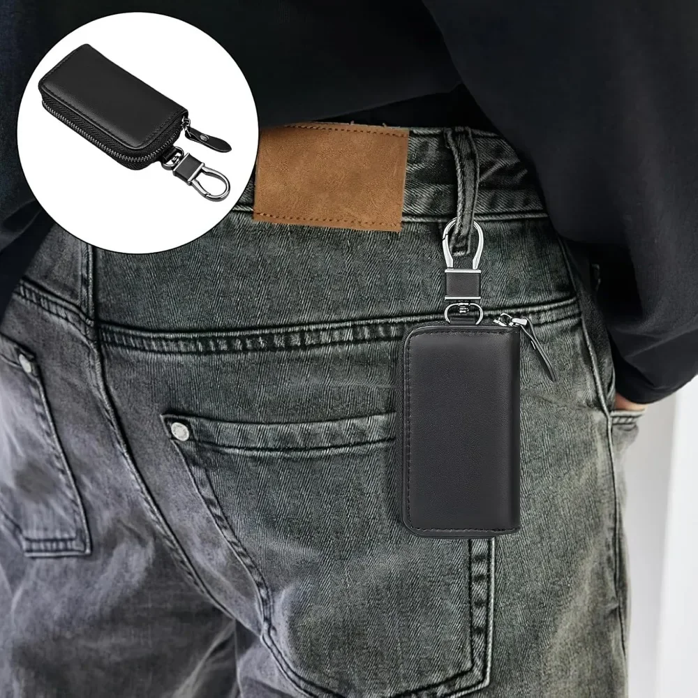 Premium Leder-Schlüsseletui, Universeller Autoschlüsselhalter, Schlüsselanhänger-Etui mit Reißverschluss für Männer und Frauen – Detail 6