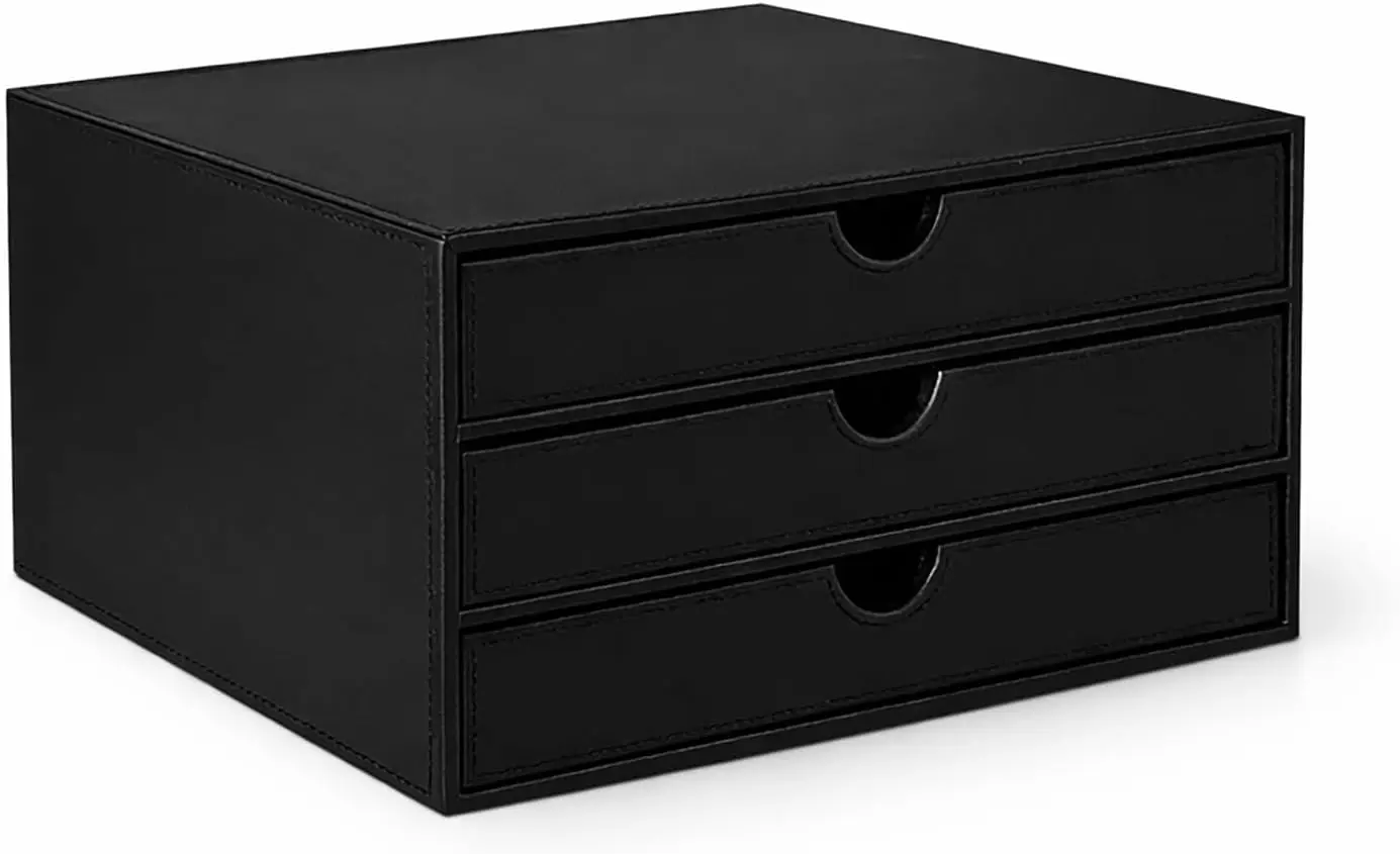 

3-Drawer File Cabinet Organizer, Black Desktop Document Storage Box for Office Efficiency