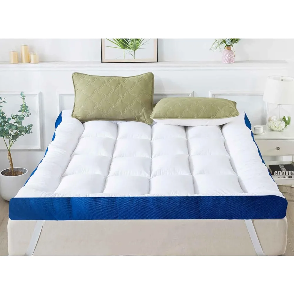 

Memory Foam Queen Mattress Topper 100% Cotton Top, Filled with Breathable & Soft Memory Foam Pillow Top,4 Elastic Straps