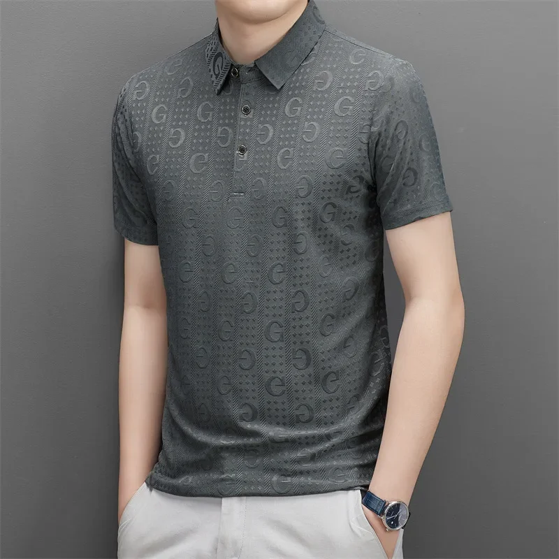 Polo informal de negocios para hombre, Camiseta holgada y cómoda con estampado impecable, manga corta, Verano